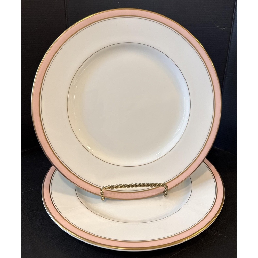 Royal Worcester Howard Pink Gold Trim Dinner Plate Plates Set Of 2 England VTG